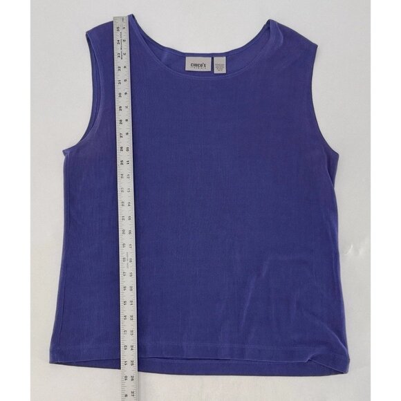 Chico’s Travelers Blue Slinky Acetate Sleeveless Blouse‎ Size 3 Made In USA - Picture 6 of 7